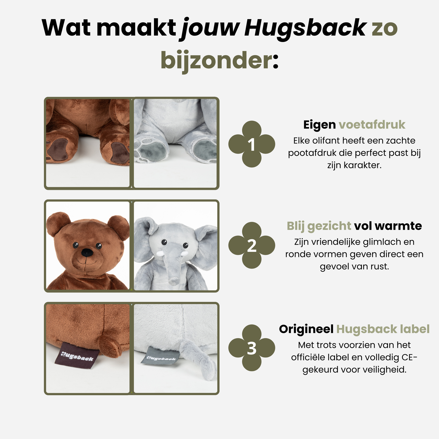 Ours + Éléphant – Peluche lestée - Hugsback - Peluches lestées