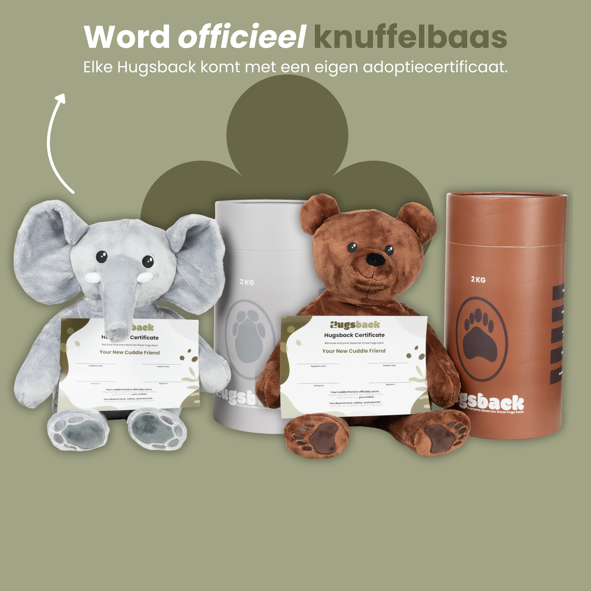 Ours + Éléphant – Peluche lestée - Hugsback - Peluches lestées
