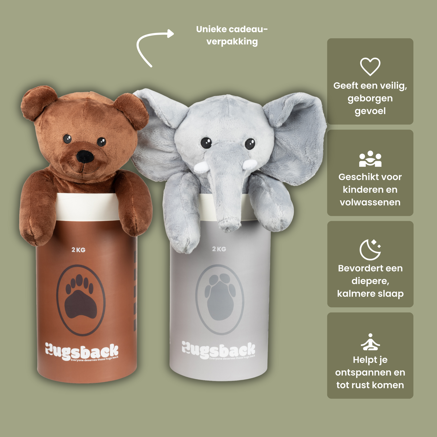 Ours + Éléphant – Peluche lestée - Hugsback - Peluches lestées