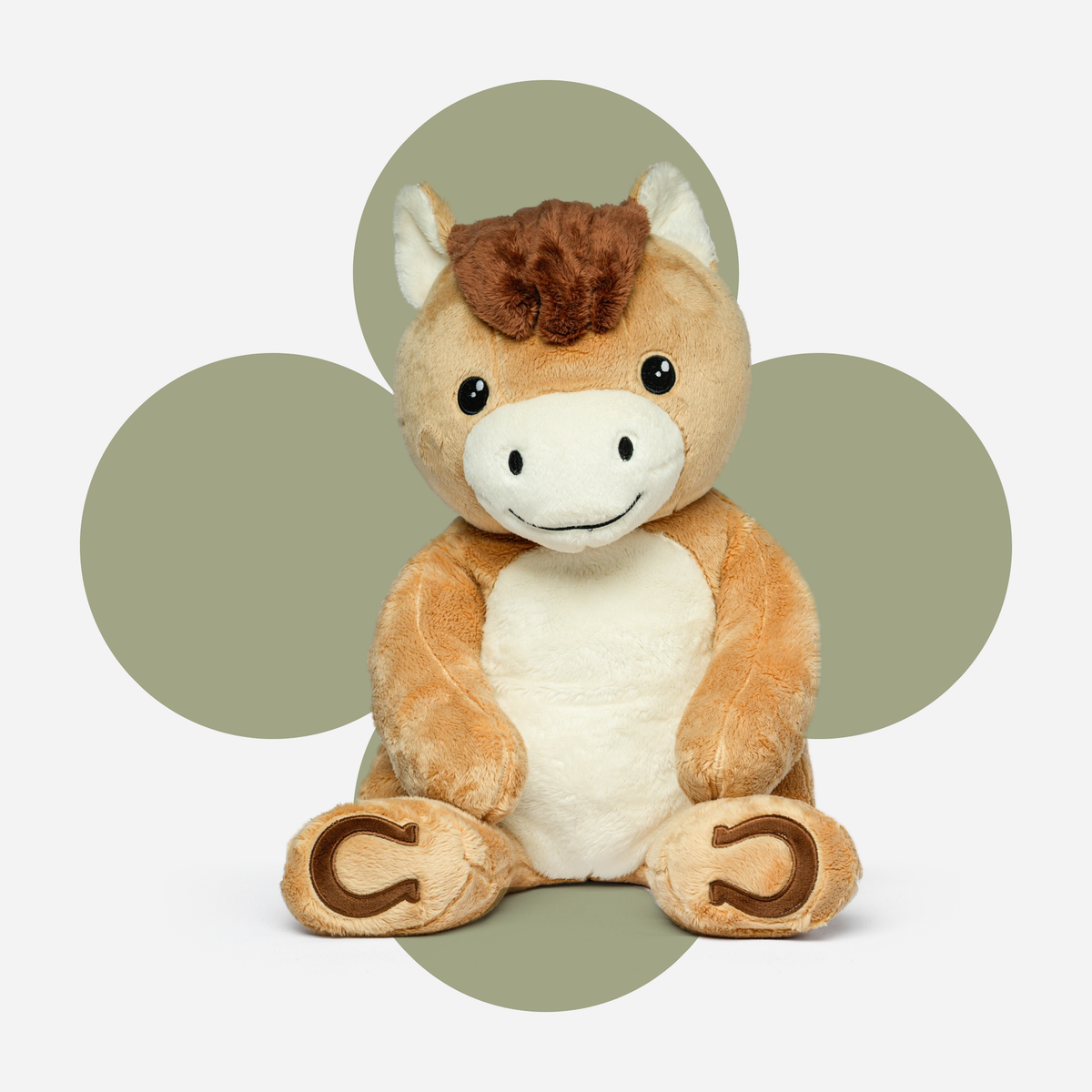 Hugsback weighted plush horse with a flower-shaped background