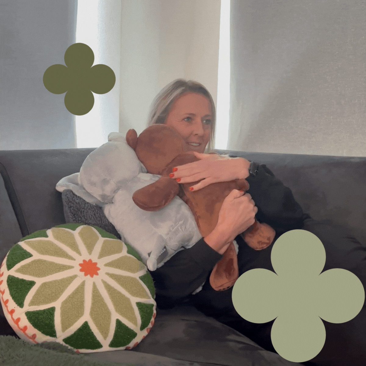 "Bewegende animatie van verzwaringsknuffel die ontspanning biedt"