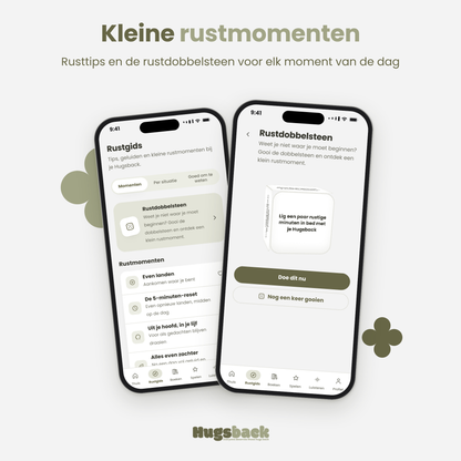 Little calm moments in the Hugsback app: calm tips and the calm dice for every moment of the day