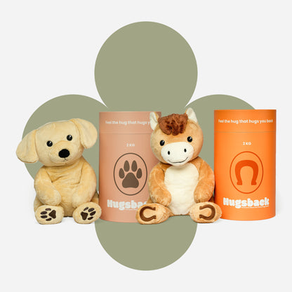 Bundle Hugsback Gewichtskuscheltiere Hund und Pferd mit ihren Geschenkröhren