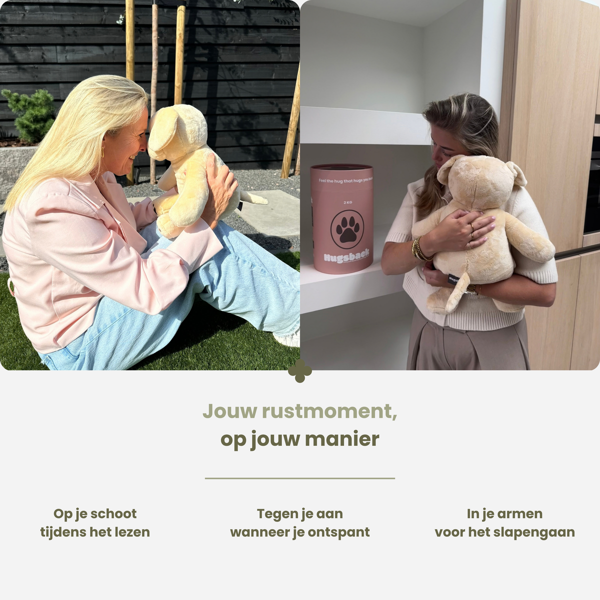 Kvinde nyder et roligt øjeblik med tyngdebamsen hund