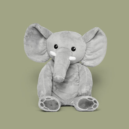 Hugsbacks tyngdebamse elefant, set forfra på grøn baggrund