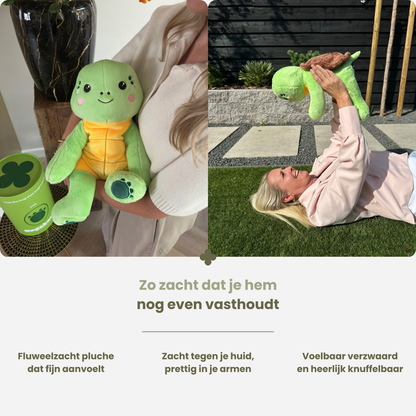 Kvinde holder den bløde tyngdebamse skildpadde, indendørs og udendørs