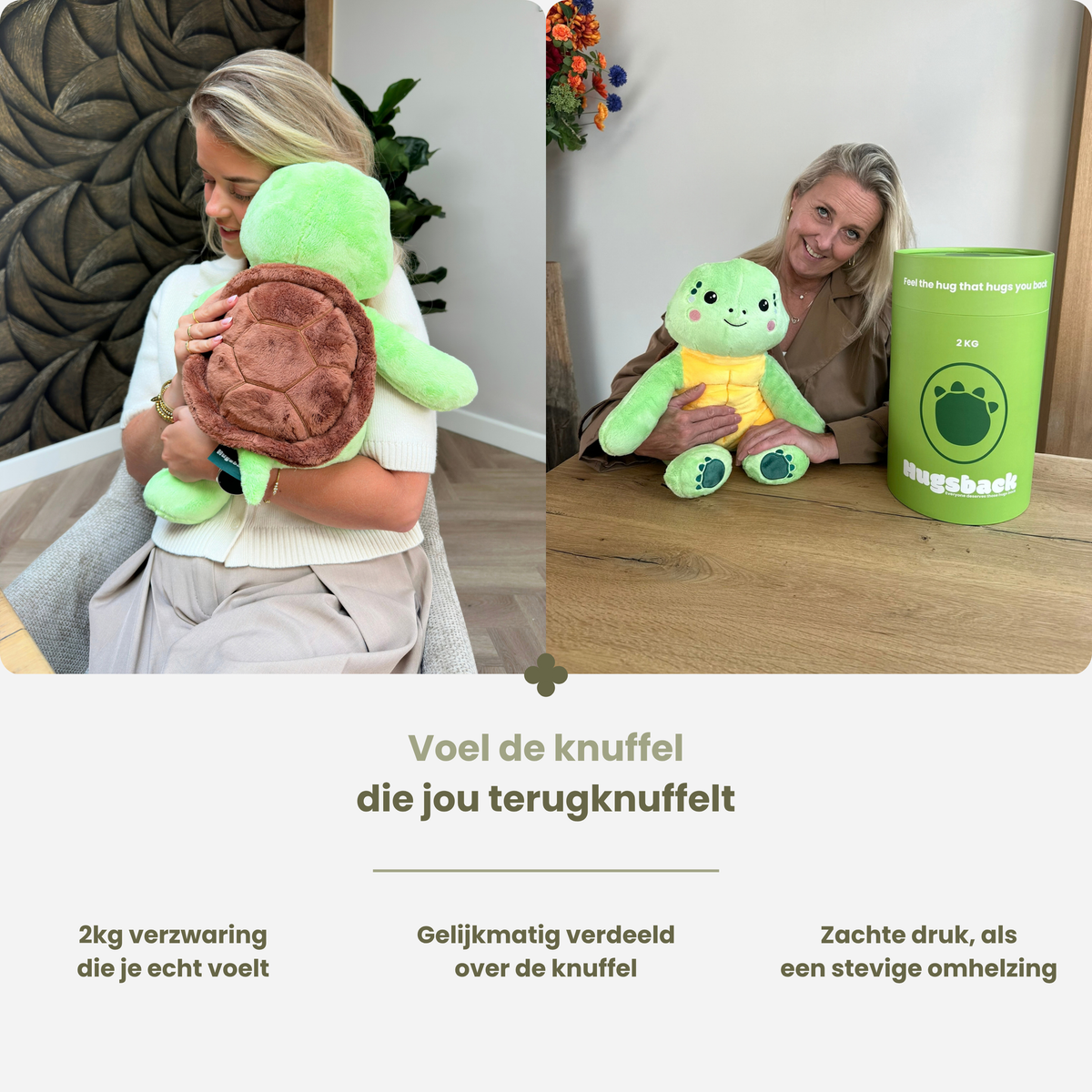 Kvinde krammer tyngdebamsen skildpadde på 2 kg ved bordet